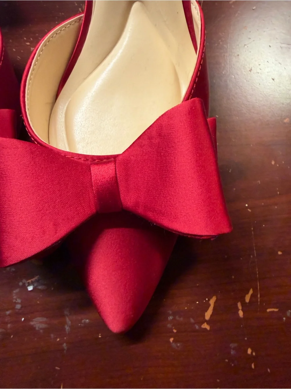 Jessica Simpson Red Satin Pointed Toe Bow Slingback Flats